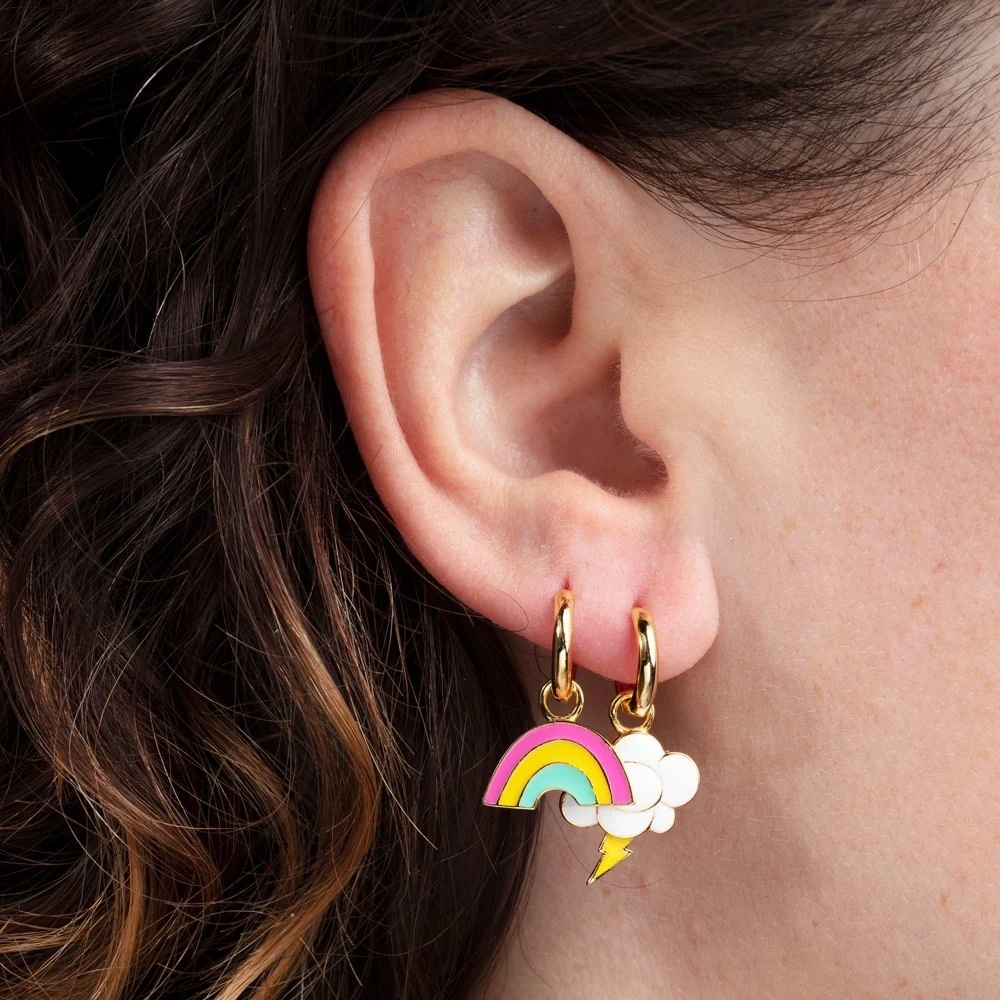 NWT Yellow Owl Workshop Rainbow + Cloud Hoop Earrings